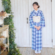 画像をギャラリービューアに読み込む, 洗える着物 阿波しじら グラデーションチェック 桔梗 チェック 2色 13m 女性用 しじら織 夏着物 ゆかた 木綿 お仕立て可 数量限定 普段着 湯通し済み 着付け 着物 浴衣 和装 日本製 D10