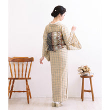 画像をギャラリービューアに読み込む, 洗える着物 阿波しじら【生成地に紺黒オレンジ格子】 No,85 女性用 13m しじら織 反物 夏着物 単衣着物 ゆかた 木綿 フルオーダー お仕立て 普段着 湯通し済み 着付け 着物 浴衣 和装 レディース 家庭洗濯可 クリーム色 ベージュ