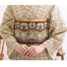 画像をギャラリービューアに読み込む, 洗える着物 阿波しじら【生成地に紺黒オレンジ格子】 No,85 女性用 13m しじら織 反物 夏着物 単衣着物 ゆかた 木綿 フルオーダー お仕立て 普段着 湯通し済み 着付け 着物 浴衣 和装 レディース 家庭洗濯可 クリーム色 ベージュ