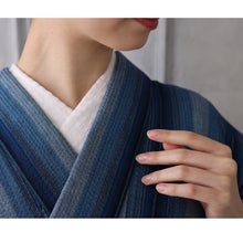 画像をギャラリービューアに読み込む, 洗える着物 阿波しじら【紺水色縦縞グラデーション】 No,98 女性用 13m しじら織 反物 夏着物 単衣着物 ゆかた 木綿 フルオーダー お仕立て 普段着 湯通し済み 着付け 着物 浴衣 和装 レディース 家庭洗濯可 黄 紺 ネイビー 緑