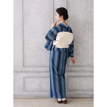 画像をギャラリービューアに読み込む, 洗える着物 阿波しじら【紺水色縦縞グラデーション】 No,98 女性用 13m しじら織 反物 夏着物 単衣着物 ゆかた 木綿 フルオーダー お仕立て 普段着 湯通し済み 着付け 着物 浴衣 和装 レディース 家庭洗濯可 黄 紺 ネイビー 緑