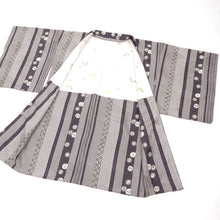 画像をギャラリービューアに読み込む, 新品 羽織 変り縞にお野菜の丸文 カジュアル 紫鼠色 地紋入 正絹着物上 きもの 和装 CP3-8