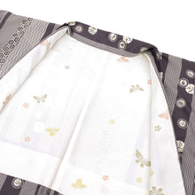 画像をギャラリービューアに読み込む, 新品 羽織 変り縞にお野菜の丸文 カジュアル 紫鼠色 地紋入 正絹着物上 きもの 和装 CP3-8