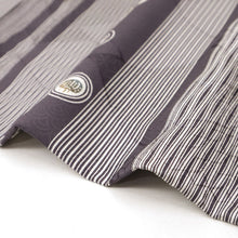 画像をギャラリービューアに読み込む, 新品 羽織 変り縞にお野菜の丸文 カジュアル 紫鼠色 地紋入 正絹着物上 きもの 和装 CP3-8