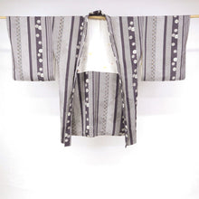 画像をギャラリービューアに読み込む, 新品 羽織 変り縞にお野菜の丸文 カジュアル 紫鼠色 地紋入 正絹着物上 きもの 和装 CP3-8