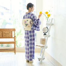 画像をギャラリービューアに読み込む, 洗える着物 阿波しじら グラデーションチェック 菫 紫 チェック パープル 13m 女性用 しじら織 夏着物 ゆかた 木綿 お仕立て可 数量限定 普段着 湯通し済み 着付け 着物 浴衣 和装 日本製 菫D8