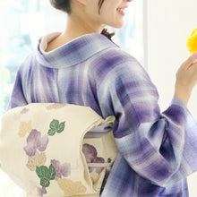 画像をギャラリービューアに読み込む, 洗える着物 阿波しじら グラデーションチェック 菫 紫 チェック パープル 13m 女性用 しじら織 夏着物 ゆかた 木綿 お仕立て可 数量限定 普段着 湯通し済み 着付け 着物 浴衣 和装 日本製 菫D8