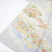 画像をギャラリービューアに読み込む, 仮絵羽 訪問着 『吉澤織物』 友禅 霞に古典花 フォーマル 略礼装 グレー 灰色 袷正絹着物 きもの 和装 HH3-31