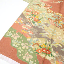 画像をギャラリービューアに読み込む, 仮絵羽 訪問着 雲取り 古典花々に辻が花 フォーマル 略礼装 ピンク 緑 グリーン 袷正絹着物 きもの 和装 HM3-26