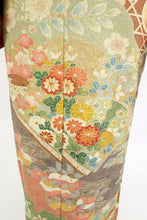 画像をギャラリービューアに読み込む, 仮絵羽 訪問着 雲取り 古典花々に辻が花 フォーマル 略礼装 ピンク 緑 グリーン 袷正絹着物 きもの 和装 HM3-26