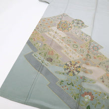 画像をギャラリービューアに読み込む, 【中古】長尺 豪華【汕頭刺繍】訪問着 松川菱に宝相華 灰青 フォーマル 身丈163.5cm 裄丈65.5cm 袷正絹着物 HA12-3 lsize トールサイズ リサイクル着物 街着 観劇 外出着 女子会 ランチ 普段着物