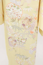 画像をギャラリービューアに読み込む, 仮絵羽 訪問着 吉祥文 雪輪に松竹梅橘 フォーマル 淡い黄色 和装 きもの 袷正絹着物 SY9-15