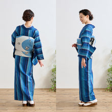 画像をギャラリービューアに読み込む, 洗える着物 阿波しじら【青の鰹縞】 No,1 女性用 13m しじら織 夏着物 ゆかた 木綿 フルオーダー お仕立て 普段着 湯通し済み 着付け 着物 浴衣 和装 日本製 レディース