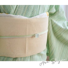 画像をギャラリービューアに読み込む, 洗える着物 阿波しじら 縞模様 【薄緑の多色縞】No,H12 女性用 13m しじら織 夏着物 ゆかた 木綿 フルオーダー お仕立て 普段着 湯通し済み 着付け 着物 浴衣 和装 日本製 レディース No,H12