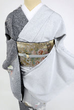 画像をギャラリービューアに読み込む, 仮絵羽 訪問着 北橋源二作蔦葡萄 叩き染グレー フォーマル 略礼装 きもの 袷正絹着物 SH3-7