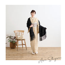 画像をギャラリービューアに読み込む, 阿波コットンウール 【薄花色にクリーム変わり格子】 az1 木綿とウール 温かい冬着物 女性用 13m しじら織 反物 単衣着物 グラデーション フルオーダー お仕立て 普段着 湯通し済み 着付け 和装 レディース ウール混 秋冬 ベージュ ミルクティー