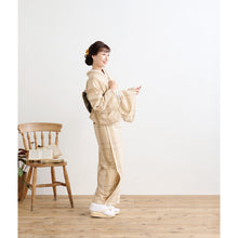 画像をギャラリービューアに読み込む, 阿波コットンウール 【薄花色にクリーム変わり格子】 az1 木綿とウール 温かい冬着物 女性用 13m しじら織 反物 単衣着物 グラデーション フルオーダー お仕立て 普段着 湯通し済み 着付け 和装 レディース ウール混 秋冬 ベージュ ミルクティー