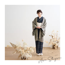 画像をギャラリービューアに読み込む, 阿波コットンウール 【濃紺グレーに白変わり格子】 az2 木綿とウール 温かい冬着物 女性用 13m しじら織 反物 単衣着物 グラデーション フルオーダー お仕立て 普段着 湯通し済み 着付け 和装 レディース ウール混 秋冬 ネイビー ダーク