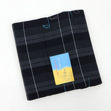 画像をギャラリービューアに読み込む, 阿波コットンウール 【濃紺グレーに白変わり格子】 az2 木綿とウール 温かい冬着物 女性用 13m しじら織 反物 単衣着物 グラデーション フルオーダー お仕立て 普段着 湯通し済み 着付け 和装 レディース ウール混 秋冬 ネイビー ダーク