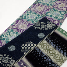 画像をギャラリービューアに読み込む, 【新品】『召しませ花』半幅帯 リバーシブル コモンタイム 黒紺色 カジュアル きもの 和装 BA2-9