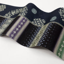 画像をギャラリービューアに読み込む, 【新品】『召しませ花』半幅帯 リバーシブル コモンタイム 黒紺色 カジュアル きもの 和装 BA2-9