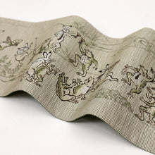画像をギャラリービューアに読み込む, 【新品】 『召しませ華』 半幅帯 リバーシブル 鳥獣戯画×瓢箪のライン カジュアル グレー×緑 きもの 和装 BG10-4