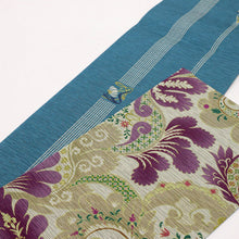 画像をギャラリービューアに読み込む, 【新品】『召しませ花』半幅帯 リバーシブル ペイズリー 淡灰×水色 カジュアル きもの 和装 BP10-2