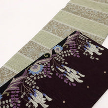 画像をギャラリービューアに読み込む, 【新品】 『召しませ華』 半幅帯 リバーシブル カジュアル Vineflower 黒紫色 きもの 和装 BP10-7