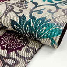 画像をギャラリービューアに読み込む, 新品 半幅帯 『召しませ華』和花更紗A リバーシブル 唐草模様 パープル グレー 長さ425cm 帯巾16.5cm