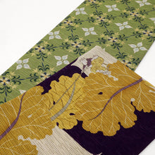 画像をギャラリービューアに読み込む, 【新品】『召しませ花』半幅帯 リバーシブル 大きなカブ×花格子 紫 黄色 パープル イエロー カジュアル きもの 和装 BY2-12