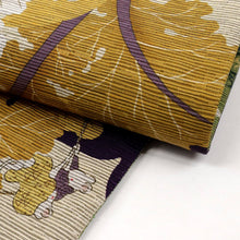 画像をギャラリービューアに読み込む, 【新品】『召しませ花』半幅帯 リバーシブル 大きなカブ×花格子 紫 黄色 パープル イエロー カジュアル きもの 和装 BY2-12