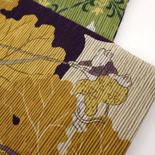 画像をギャラリービューアに読み込む, 【新品】『召しませ花』半幅帯 リバーシブル 大きなカブ×花格子 紫 黄色 パープル イエロー カジュアル きもの 和装 BY2-12