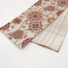 画像をギャラリービューアに読み込む, 新品『創世舎』半幅帯 リバーシブル 立涌に唐花×格子 ベージュ 長さ440cm以上 帯巾17cm 半巾帯 和装小物 きもの BY2-4