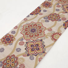 画像をギャラリービューアに読み込む, 新品『創世舎』半幅帯 リバーシブル 立涌に唐花×格子 ベージュ 長さ440cm以上 帯巾17cm 半巾帯 和装小物 きもの BY2-4