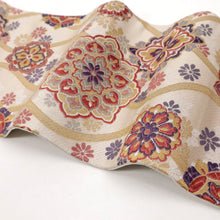 画像をギャラリービューアに読み込む, 新品『創世舎』半幅帯 リバーシブル 立涌に唐花×格子 ベージュ 長さ440cm以上 帯巾17cm 半巾帯 和装小物 きもの BY2-4