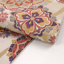 画像をギャラリービューアに読み込む, 新品『創世舎』半幅帯 リバーシブル 立涌に唐花×格子 ベージュ 長さ440cm以上 帯巾17cm 半巾帯 和装小物 きもの BY2-4