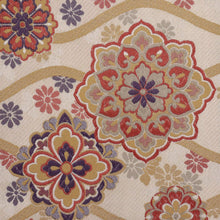 画像をギャラリービューアに読み込む, 新品『創世舎』半幅帯 リバーシブル 立涌に唐花×格子 ベージュ 長さ440cm以上 帯巾17cm 半巾帯 和装小物 きもの BY2-4