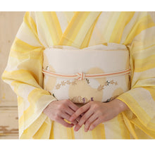 画像をギャラリービューアに読み込む, 洗える着物 阿波しじら【菜の花色の濃淡鰹縞】 D6 女性用 13m しじら織 反物 夏着物 単衣着物 ゆかた 木綿 フルオーダー お仕立て 普段着 湯通し済み 着付け 着物 浴衣 和装 レディース 家庭洗濯可 黄色