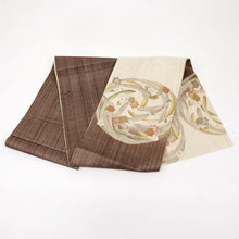 画像をギャラリービューアに読み込む, 【中古】夏袋帯『しょうざん』紗 生紬 水仙花の丸 カジュアル 生成り色 長さ440cm 帯巾30.5cm 正絹着物 FC3-13