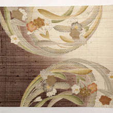 画像をギャラリービューアに読み込む, 【中古】夏袋帯『しょうざん』紗 生紬 水仙花の丸 カジュアル 生成り色 長さ440cm 帯巾30.5cm 正絹着物 FC3-13