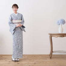 画像をギャラリービューアに読み込む, 洗える着物 阿波しじら 抜染 グレー 【青みグレーに草花模様】 No,G01 女性用 12m しじら織 反物 夏着物 単衣着物 ゆかた 木綿 フルオーダー お仕立て 普段着 湯通し済み 着付け 着物 浴衣 和装 レディース 家庭洗濯可