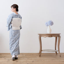画像をギャラリービューアに読み込む, 洗える着物 阿波しじら 抜染 グレー 【青みグレーに草花模様】 No,G01 女性用 12m しじら織 反物 夏着物 単衣着物 ゆかた 木綿 フルオーダー お仕立て 普段着 湯通し済み 着付け 着物 浴衣 和装 レディース 家庭洗濯可