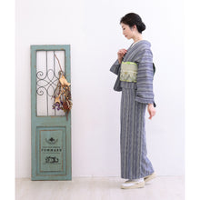 画像をギャラリービューアに読み込む, 洗える着物 阿波しじら【紺抹茶縞】 H19 女性用 13m しじら織 反物 夏着物 単衣着物 ゆかた 木綿 フルオーダー お仕立て 普段着 湯通し済み 着付け 着物 浴衣 和装 レディース 家庭洗濯可 紺 ネイビー 緑