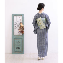 画像をギャラリービューアに読み込む, 洗える着物 阿波しじら【紺抹茶縞】 H19 女性用 13m しじら織 反物 夏着物 単衣着物 ゆかた 木綿 フルオーダー お仕立て 普段着 湯通し済み 着付け 着物 浴衣 和装 レディース 家庭洗濯可 紺 ネイビー 緑