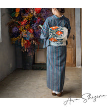画像をギャラリービューアに読み込む, 洗える着物 阿波しじら【 碧と紺のトライプ 】 No,H54 女性用 13m しじら織 反物 夏着物 単衣着物 ゆかた 木綿 フルオーダー お仕立て 普段着 湯通し済み 着付け 着物 浴衣 和装 レディース 家庭洗濯可 青 ネイビー 青緑