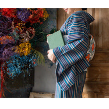 画像をギャラリービューアに読み込む, 洗える着物 阿波しじら【 碧と紺のトライプ 】 No,H54 女性用 13m しじら織 反物 夏着物 単衣着物 ゆかた 木綿 フルオーダー お仕立て 普段着 湯通し済み 着付け 着物 浴衣 和装 レディース 家庭洗濯可 青 ネイビー 青緑