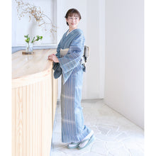 画像をギャラリービューアに読み込む, 洗える着物 阿波しじら 《お仕立て代込み》 【片身替わりブルー縞】 13m しじら織 No,H57 しじら織 反物 夏着物 単衣着物 ゆかた 木綿 フルオーダー お仕立て 普段着 湯通し済み 着付け 着物 浴衣 和装 レディース メンズ 家庭洗濯可 白 アシンメトリーブルー