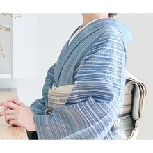 画像をギャラリービューアに読み込む, 洗える着物 阿波しじら 《お仕立て代込み》 【片身替わりブルー縞】 13m しじら織 No,H57 しじら織 反物 夏着物 単衣着物 ゆかた 木綿 フルオーダー お仕立て 普段着 湯通し済み 着付け 着物 浴衣 和装 レディース メンズ 家庭洗濯可 白 アシンメトリーブルー