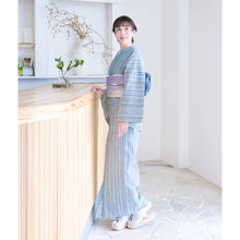 画像をギャラリービューアに読み込む, 洗える着物 阿波しじら 《お仕立て代込み》 【片身替わりベージュ縞】 13m しじら織 No,H58 しじら織 反物 夏着物 単衣着物 ゆかた 木綿 フルオーダー お仕立て 普段着 湯通し済み 着付け 着物 浴衣 和装 レディース メンズ 家庭洗濯可 白 アシンメトリー グリーン