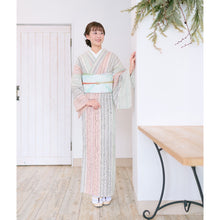 画像をギャラリービューアに読み込む, 洗える着物 阿波しじら 【生成地に若葉と藍と朱のトリコロール】 13m しじら織 No,H59 しじら織 反物 夏着物 単衣着物 ゆかた 木綿 フルオーダー お仕立て 普段着 湯通し済み 着付け 着物 浴衣 和装 レディース メンズ 家庭洗濯可 白 ホワイト